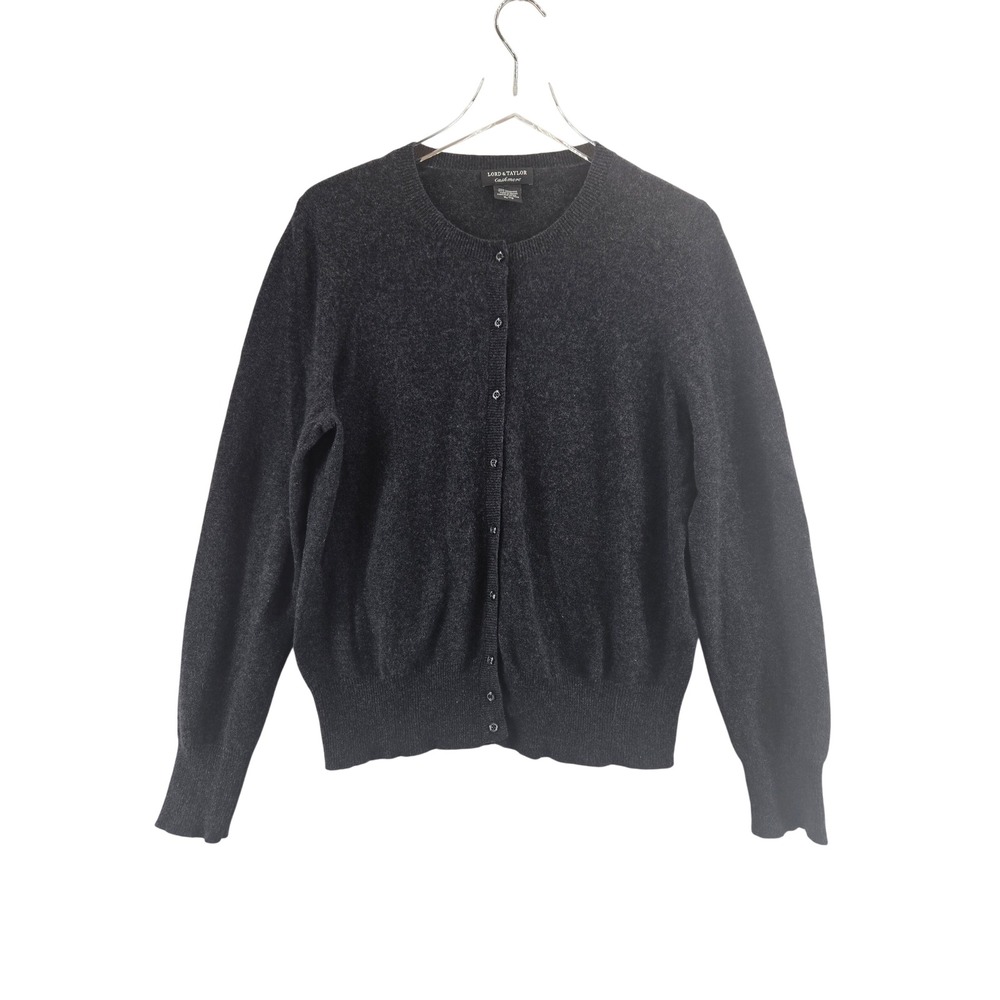 Lord & Taylor Cashmere Cardigan Sweater Charcoal Gray XL Quiet Luxury Academia